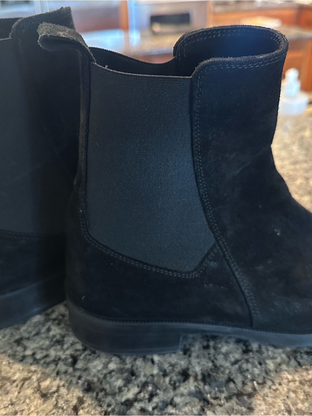 Black Suede Chelsea Ankle Boots with Elastic Panels
